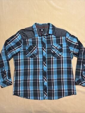 Rock & Republic Turquoise & Red Plaid Long Sleeved Button-Down Western Shirt XXL